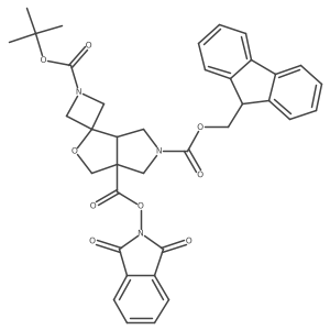 rac-1-tert-butyl 3'a-(1,3-dioxo-2,3-dihydro-1H-isoindol-2-yl) 5'-(9H-fluoren-9-yl)methyl (3'aR,6'aR)-hexahydrospiro[azetidine-3,1'-furo[3,4-c]pyrrole]-1,3'a,5'-tricarboxylate结构式