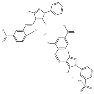 Cc1nn(-c2cccc(S(N)(=O)=O)c2)c([O-])c1N=Nc1ccc([N+](=O)[O-])cc1[O-].Cc1nn(-c2ccccc2)c([O-])c1N=Nc1cc([N+](=O)[O-])ccc1[O-].[Cr+3].[H+]结构式