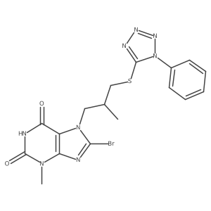 8-bromo-3-methyl-7-(2-methyl-3-((1-phenyl-1H-tetrazol-5-yl)thio)propyl)-1H-purine-2,6(3H,7H)-dione Structure