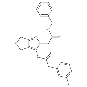 Cc1cccc(CC(=O)Nc2c3c(nn2CC(=O)NCc2ccccc2)CSC3)c1结构式