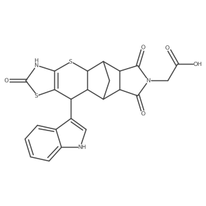 2-[9-(1H-indol-3-yl)-6,13,15-trioxo-3,7-dithia-5,14-diazapentacyclo[9.5.1.0^{2,10}.0^{4,8}.0^{12,16}]heptadec-4(8)-en-14-yl]acetic acid结构式