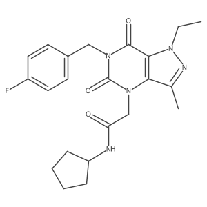 N-cyclopentyl-2-(1-ethyl-6-(4-fluorobenzyl)-3-methyl-5,7-dioxo-6,7-dihydro-1H-pyrazolo[4,3-d]pyrimidin-4(5H)-yl)acetamide结构式