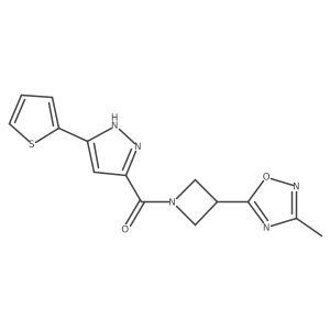 (3-(3-methyl-1,2,4-oxadiazol-5-yl)azetidin-1-yl)(3-(thiophen-2-yl)-1H-pyrazol-5-yl)methanone结构式