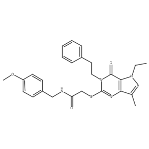 2-{[1-ethyl-3-methyl-7-oxo-6-(2-phenylethyl)-1H,6H,7H-pyrazolo[4,3-d]pyrimidin-5-yl]sulfanyl}-N-[(4-methoxyphenyl)methyl]acetamide结构式