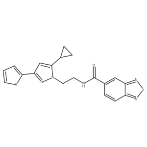 N-(2-(5-cyclopropyl-3-(thiophen-2-yl)-1H-pyrazol-1-yl)ethyl)benzo[c][1,2,5]thiadiazole-5-carboxamide结构式