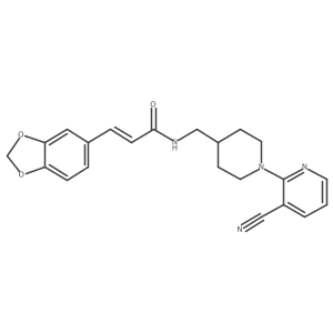 (E)-3-(benzo[d][1,3]dioxol-5-yl)-N-((1-(3-cyanopyridin-2-yl)piperidin-4-yl)methyl)acrylamide结构式