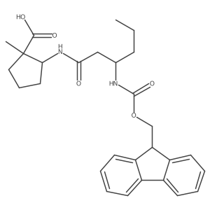 2-[3-({[(9H-fluoren-9-yl)methoxy]carbonyl}amino)hexanamido]-1-methylcyclopentane-1-carboxylic acid Structure