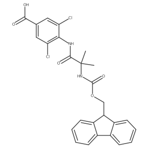 3,5-dichloro-4-[2-({[(9H-fluoren-9-yl)methoxy]carbonyl}amino)-2-methylpropanamido]benzoic acid结构式