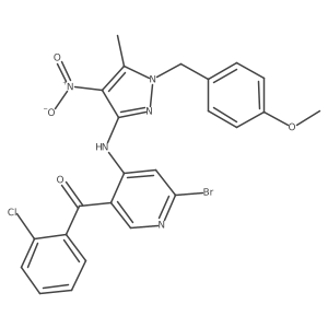 (6-Bromo-4-((1-(4-methoxybenzyl)-5-methyl-4-nitro-1H-pyrazol-3-yl)amino)pyridin-3-yl)(2-chlorophenyl)methanone Structure
