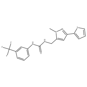 3-{[1-methyl-3-(thiophen-2-yl)-1H-pyrazol-5-yl]methyl}-1-[3-(trifluoromethyl)phenyl]urea结构式