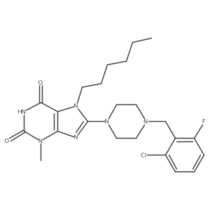 8-(4-(2-chloro-6-fluorobenzyl)piperazin-1-yl)-7-hexyl-3-methyl-1H-purine-2,6(3H,7H)-dione Structure