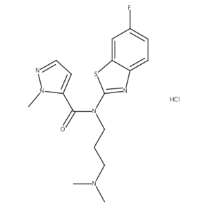 N-(3-(dimethylamino)propyl)-N-(6-fluorobenzo[d]thiazol-2-yl)-1-methyl-1H-pyrazole-5-carboxamide hydrochloride结构式