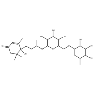 2-Cyclohexen-1-one, 4-[3-[[6-O-(6-deoxy-I+/--L-mannopyranosyl)-I(2)-D-glucopyranosyl]oxy]butyl]-4-hydroxy-3,5,5-trimethyl-, [R-(R*,S*)]-结构式