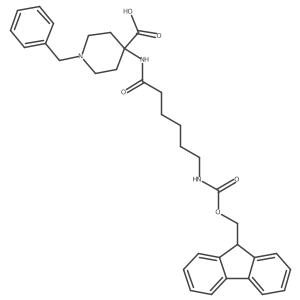 1-benzyl-4-[6-({[(9H-fluoren-9-yl)methoxy]carbonyl}amino)hexanamido]piperidine-4-carboxylic acid Structure