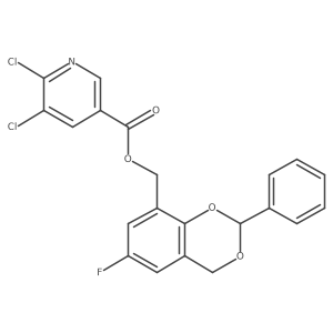 (6-Fluoro-2-phenyl-2,4-dihydro-1,3-benzodioxin-8-yl)methyl 5,6-dichloropyridine-3-carboxylate结构式