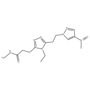 2-({4-ethyl-5-[2-(4-nitro-1H-pyrazol-1-yl)ethyl]-4H-1,2,4-triazol-3-yl}sulfanyl)acetohydrazide结构式