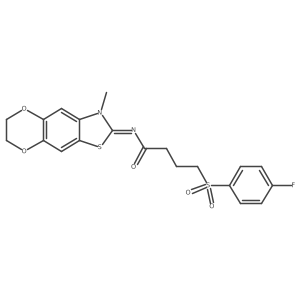 (E)-4-((4-fluorophenyl)sulfonyl)-N-(3-methyl-6,7-dihydro-[1,4]dioxino[2',3':4,5]benzo[1,2-d]thiazol-2(3H)-ylidene)butanamide结构式