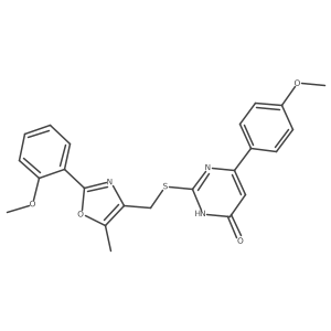 6-(4-methoxyphenyl)-2-(((2-(2-methoxyphenyl)-5-methyloxazol-4-yl)methyl)thio)pyrimidin-4(3H)-one结构式