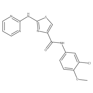 N-(3-chloro-4-methoxyphenyl)-2-(pyrimidin-2-ylamino)thiazole-4-carboxamide结构式
