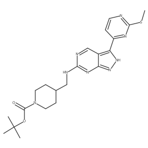 4-{[3-(2-methylsulfanyl-pyrimidin-4-yl)-1H-pyrazolo[3,4-d]pyrimidin-6-ylamino]-methyl}-piperidine-1-carboxylic acid tert-butyl ester结构式