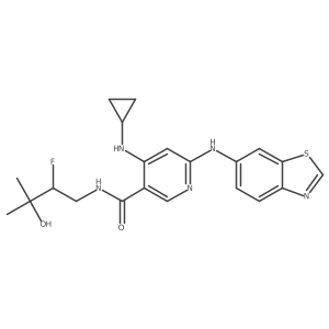 6-[(1,3-benzothiazol-6-yl)amino]-4-(cyclopropylamino)-N-[(2R)-2-fluoro-3-hydroxy-3-methylbutyl]pyridine-3-carboxamide结构式