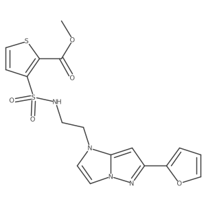 methyl 3-(N-(2-(6-(furan-2-yl)-1H-imidazo[1,2-b]pyrazol-1-yl)ethyl)sulfamoyl)thiophene-2-carboxylate结构式