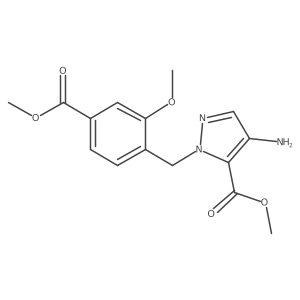 Methyl 4-amino-1-(2-methoxy-4-(methoxycarbonyl)benzyl)-1H-pyrazole-5-carboxylate结构式