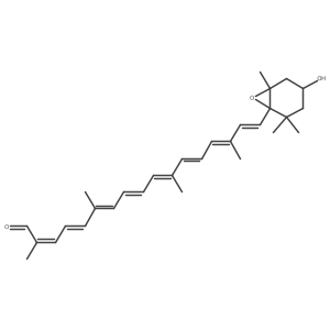 2,4,6,8,10,12,14,16-Heptadecaoctaenal, 17-(4-hydroxy-2,2,6-trimethyl-7-oxabicyclo[4.1.0]hept-1-yl)-2,6,11,15-tetramethyl-, (2E,4E,6E,8E,10E,12E,14E,16E)-结构式