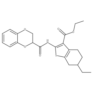 Ethyl 2-(2,3-dihydrobenzo[b][1,4]dioxine-2-carboxamido)-6-ethyl-4,5,6,7-tetrahydrobenzo[b]thiophene-3-carboxylate Structure