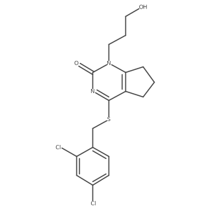 4-((2,4-dichlorobenzyl)thio)-1-(3-hydroxypropyl)-6,7-dihydro-1H-cyclopenta[d]pyrimidin-2(5H)-one Structure