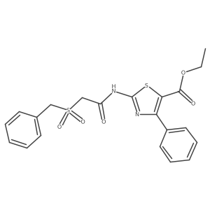 Ethyl 2-(2-(benzylsulfonyl)acetamido)-4-phenylthiazole-5-carboxylate结构式