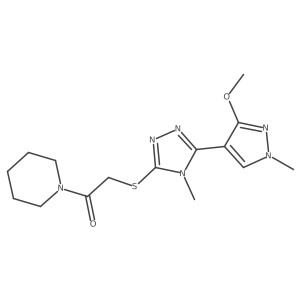 2-((5-(3-methoxy-1-methyl-1H-pyrazol-4-yl)-4-methyl-4H-1,2,4-triazol-3-yl)thio)-1-(piperidin-1-yl)ethanone Structure