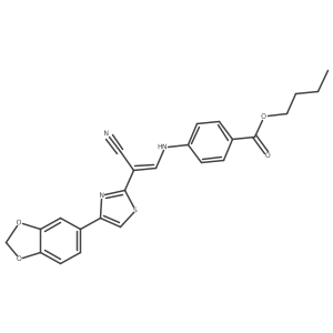 (E)-butyl 4-((2-(4-(benzo[d][1,3]dioxol-5-yl)thiazol-2-yl)-2-cyanovinyl)amino)benzoate结构式
