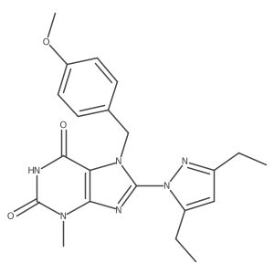 8-(3,5-diethyl-1H-pyrazol-1-yl)-7-(4-methoxybenzyl)-3-methyl-1H-purine-2,6(3H,7H)-dione Structure