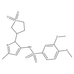 N-(1-(1,1-dioxidotetrahydrothiophen-3-yl)-3-methyl-1H-pyrazol-5-yl)-3,4-dimethoxybenzenesulfonamide结构式