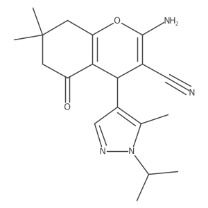 2-Amino-4-(1-isopropyl-5-methyl-1H-pyrazol-4-yl)-7,7-dimethyl-5-oxo-5,6,7,8-tetrahydro-4H-chromene-3-carbonitrile结构式