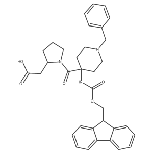 2-[(2S)-1-[1-benzyl-4-({[(9H-fluoren-9-yl)methoxy]carbonyl}amino)piperidine-4-carbonyl]pyrrolidin-2-yl]acetic acid结构式