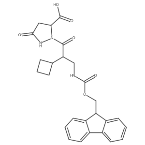 2-[2-cyclobutyl-3-({[(9H-fluoren-9-yl)methoxy]carbonyl}amino)propanoyl]-5-oxopyrazolidine-3-carboxylic acid结构式