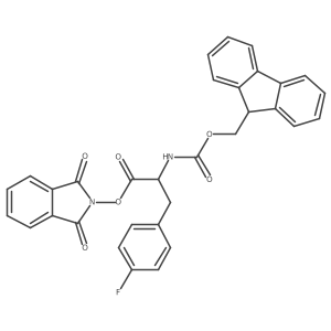 1,3-dioxo-2,3-dihydro-1H-isoindol-2-yl (2R)-2-({[(9H-fluoren-9-yl)methoxy]carbonyl}amino)-3-(4-fluorophenyl)propanoate结构式