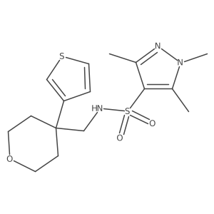 1,3,5-trimethyl-N-{[4-(thiophen-3-yl)oxan-4-yl]methyl}-1H-pyrazole-4-sulfonamide结构式