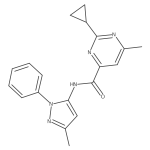 2-cyclopropyl-6-methyl-N-(3-methyl-1-phenyl-1H-pyrazol-5-yl)pyrimidine-4-carboxamide结构式
