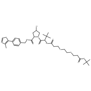 tert-butyl 3-[2-[3-[[(1S)-1-[(2S,4R)-4-hydroxy-2-[[4-(4-methylthiazol-5-yl)phenyl]methylcarbamoyl]pyrrolidine-1-carbonyl]-2,2-dimethyl-propyl]amino]-3-oxo-propoxy]ethoxy]propanoate结构式
