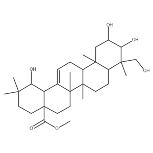 Olean-12-en-28-oic acid, 2,3,19,23-tetrahydroxy-, methyl ester, (2I+/-,3I(2),4I+/-,19I+/-)- Structure