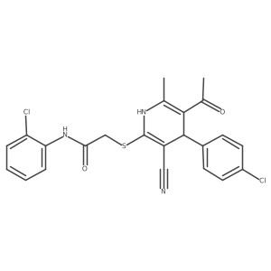 2-{[5-acetyl-4-(4-chlorophenyl)-3-cyano-6-methyl-1,4-dihydropyridin-2-yl]sulfanyl}-N-(2-chlorophenyl)acetamide结构式