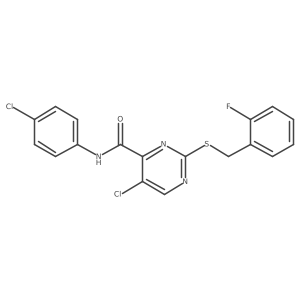 5-chloro-N-(4-chlorophenyl)-2-[(2-fluorobenzyl)sulfanyl]pyrimidine-4-carboxamide结构式
