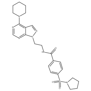 N-{2-[4-(piperidin-1-yl)-1H-pyrazolo[3,4-d]pyrimidin-1-yl]ethyl}-4-(pyrrolidine-1-sulfonyl)benzamide结构式