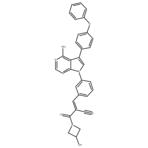 (E)-3-(3-(4-Amino-5-(4-phenoxyphenyl)-7H-pyrrolo[2,3-d]pyrimidin-7-yl)phenyl)-2-(3-hydroxyazetidine-1-carbonyl)acrylonitrile结构式