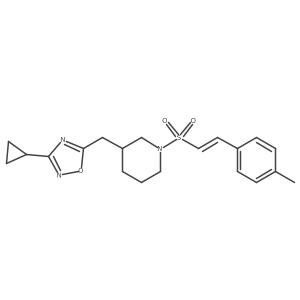 (E)-3-cyclopropyl-5-((1-((4-methylstyryl)sulfonyl)piperidin-3-yl)methyl)-1,2,4-oxadiazole结构式