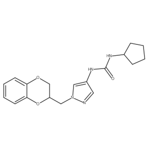 1-cyclopentyl-3-(1-((2,3-dihydrobenzo[b][1,4]dioxin-2-yl)methyl)-1H-pyrazol-4-yl)urea结构式