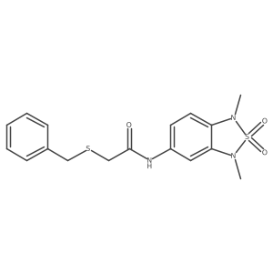 2-(benzylthio)-N-(1,3-dimethyl-2,2-dioxido-1,3-dihydrobenzo[c][1,2,5]thiadiazol-5-yl)acetamide结构式